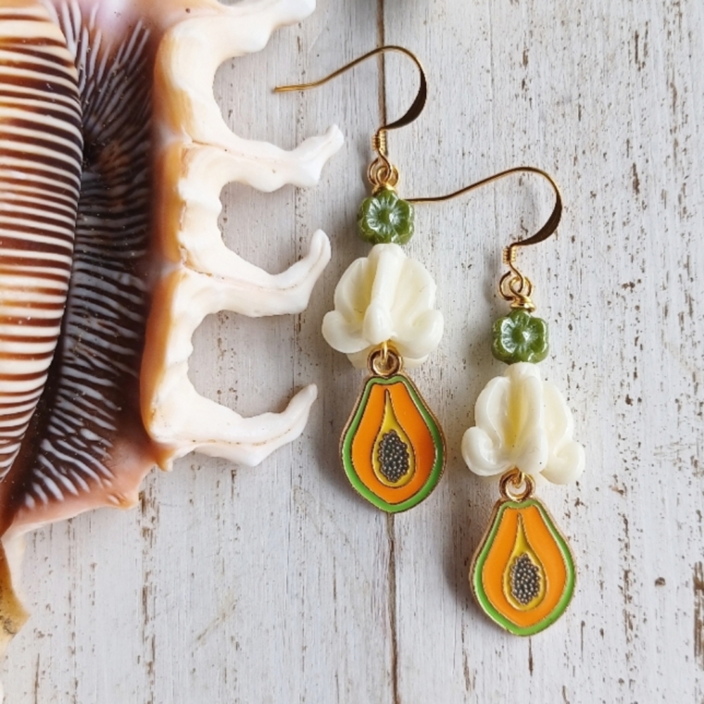 Crown flower & Papaya Earrings